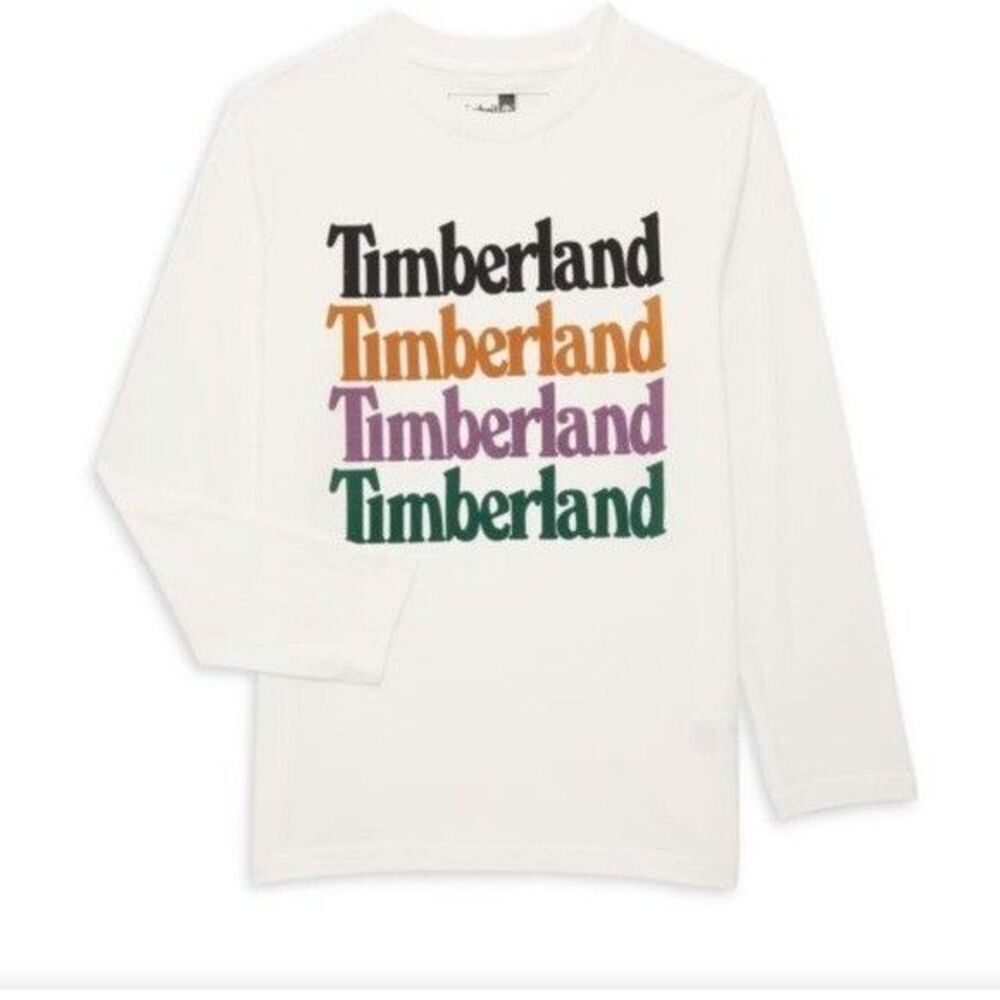 Timberland Big Boys White Stacked Logo T-Shirt Boys Kids logo T-SHIRT L14